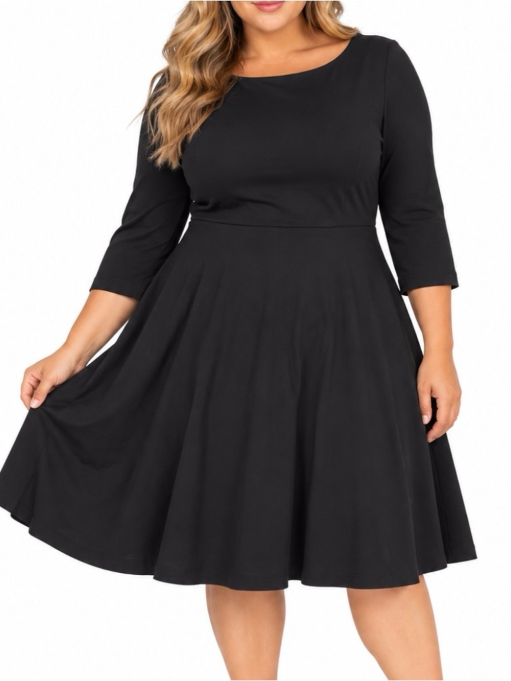 Kate Spade Black Fit-and-Flare Dress with Three-Quarter Sleeves stretch SZ XL